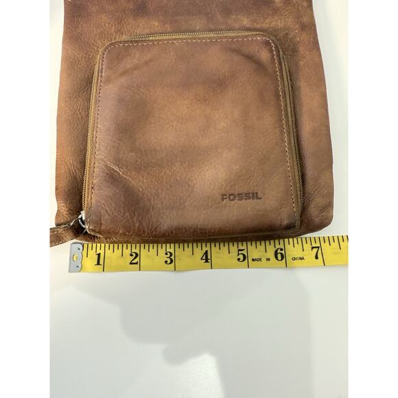 Fossil Genuine Leather Crossbody Bag Small Brown 7x8 Zip Pocket Adjustable Strap - Picture 7 of 11